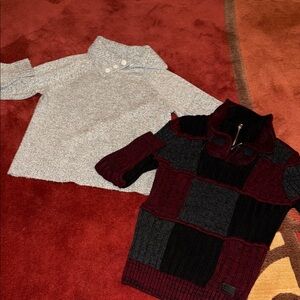 Women’s Burgundy & Charcoal Patchwork Turtleneck Sweater